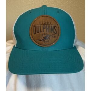 Miami Dolphins 47 Brand Aqua Leather Head Flex Hat NFL Mesh Baseball Cap